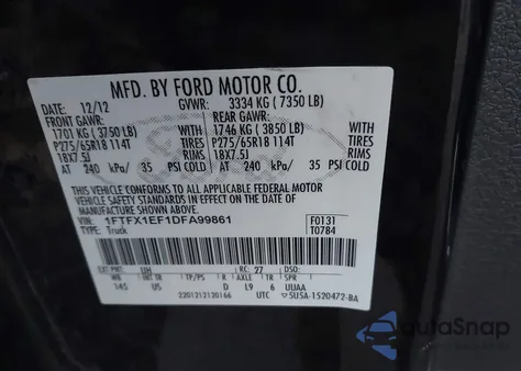 2013 Ford F-150 Xlt из США, поврежденный, VIN 1FTFX1EF1DFA99861